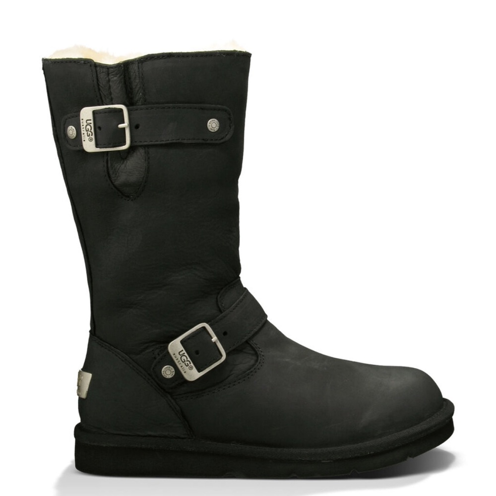 UGG Kensington Black Leather Buckle Boots